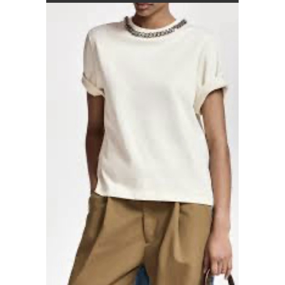 avec les filles Pullover Cotton Short Sleeve Sweater Sz Small Ivory Neutral